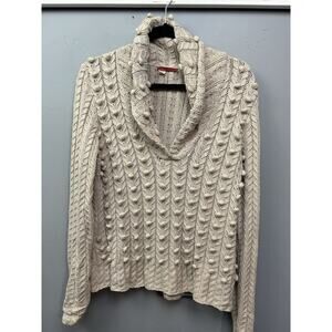 Tapemeasure‎ Sweater Womens Large Tan Shawl Collar Textured Knit Beige Neutral